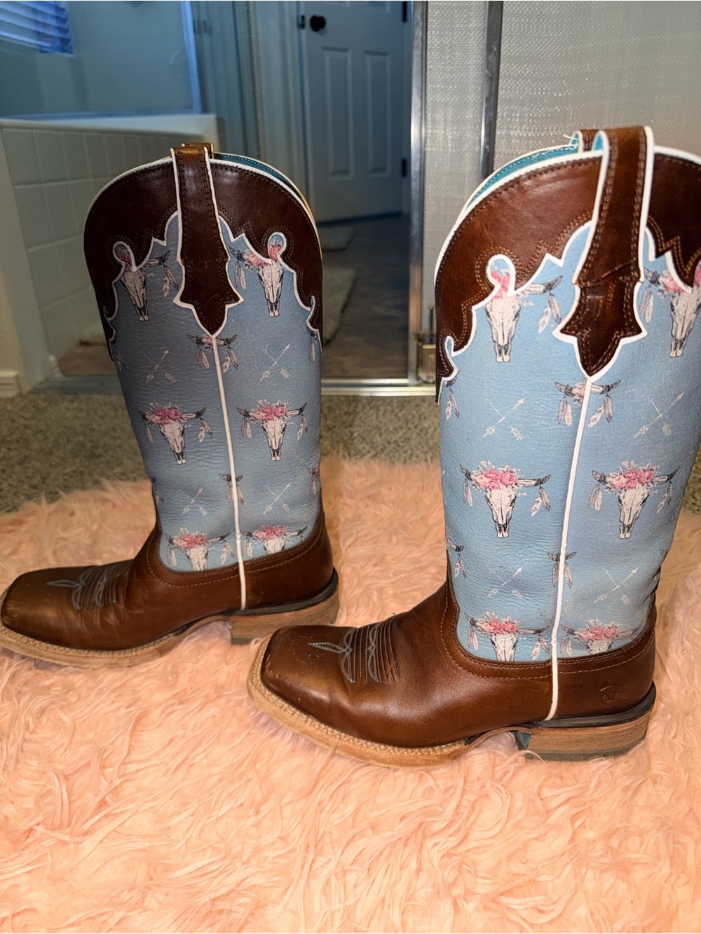 Ariat Circuit brown  Leather Foot with Light Blue Embroidered Shaft Western - Picture 2 of 4